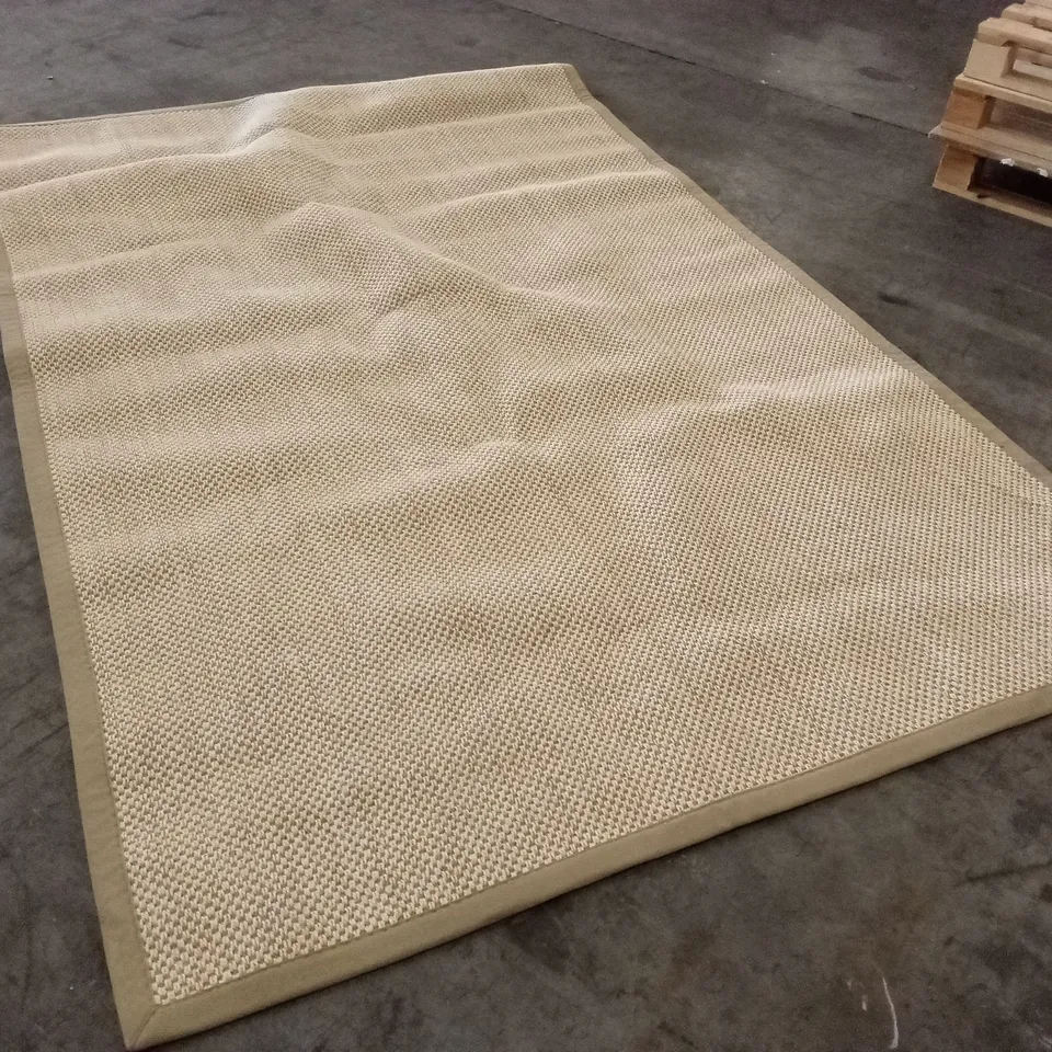 BEIGE WOVEN RUG, RECTANGULAR – TEXTURED SURFACE APPROXIMATELY 270X180CM