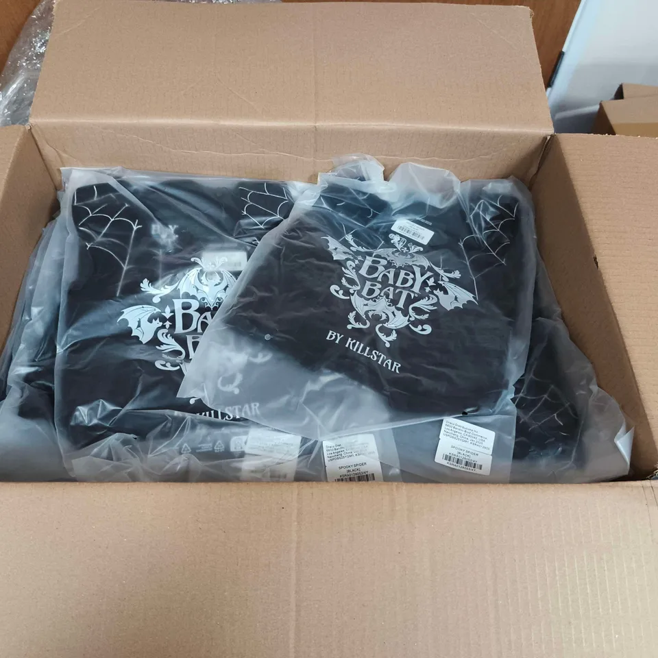 LOT OF APPROXIMATELY 50 BRAND NEW KILLSTAR CLOTHING ITEMS TO INCLUDE SPOOKY SPIDER IN BLACK - UNCHECKED SIZES