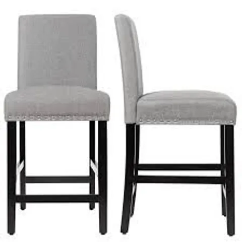 BOXED COSTWAY GREY UPHOLSTERED BAR STOOL SET OF 2