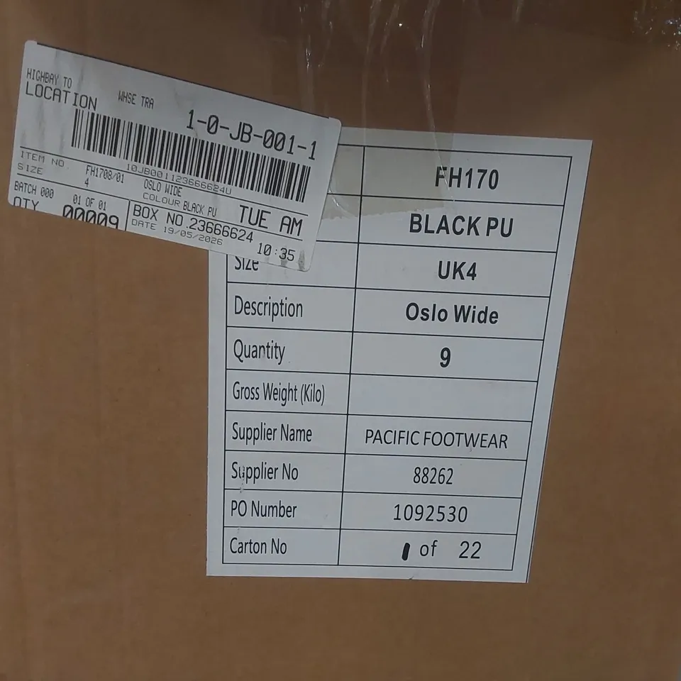 BOX CONTAINING APPROXIMATELY 9x BRAND NEW SIMPLY BE BLACK PU OSLO WIDE SHOES - SIZE 4