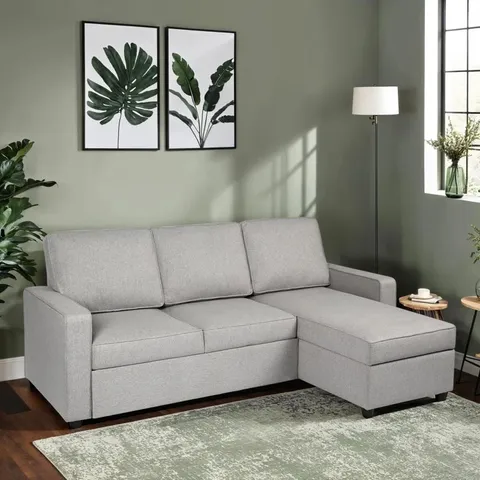 BOXED REFIKA 3 SEATER LINEN CORNER SOFA BED - LIGHT GREY (2 BOXES)
