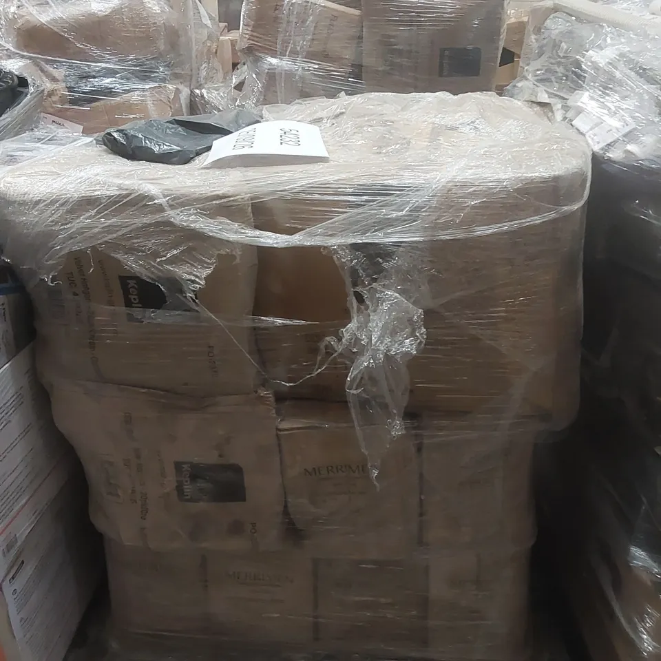 PALLET OF ASSORTED E-COMMERCE GOODS AND PRODUCTS TO INCLUDE: PACKING TAPE, VELVET CLOTHES HANGERS ECT