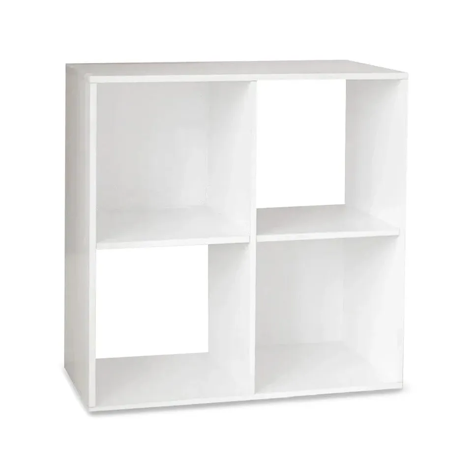 BOXED 4 CUBE CHALK WHITE BOOKCASE WOODEN DISPLAY UNIT 