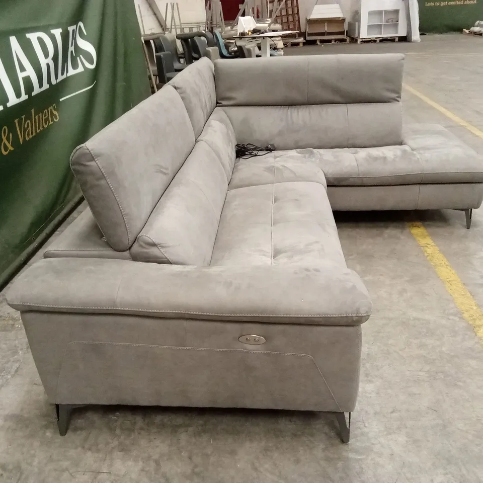 QUALITY DESIGNER ITALIAN MADE MARTINE ELECTRIC RECLINER CORNER CHAISE SOFA IN MICROFIBER STONE GREY FABRIC