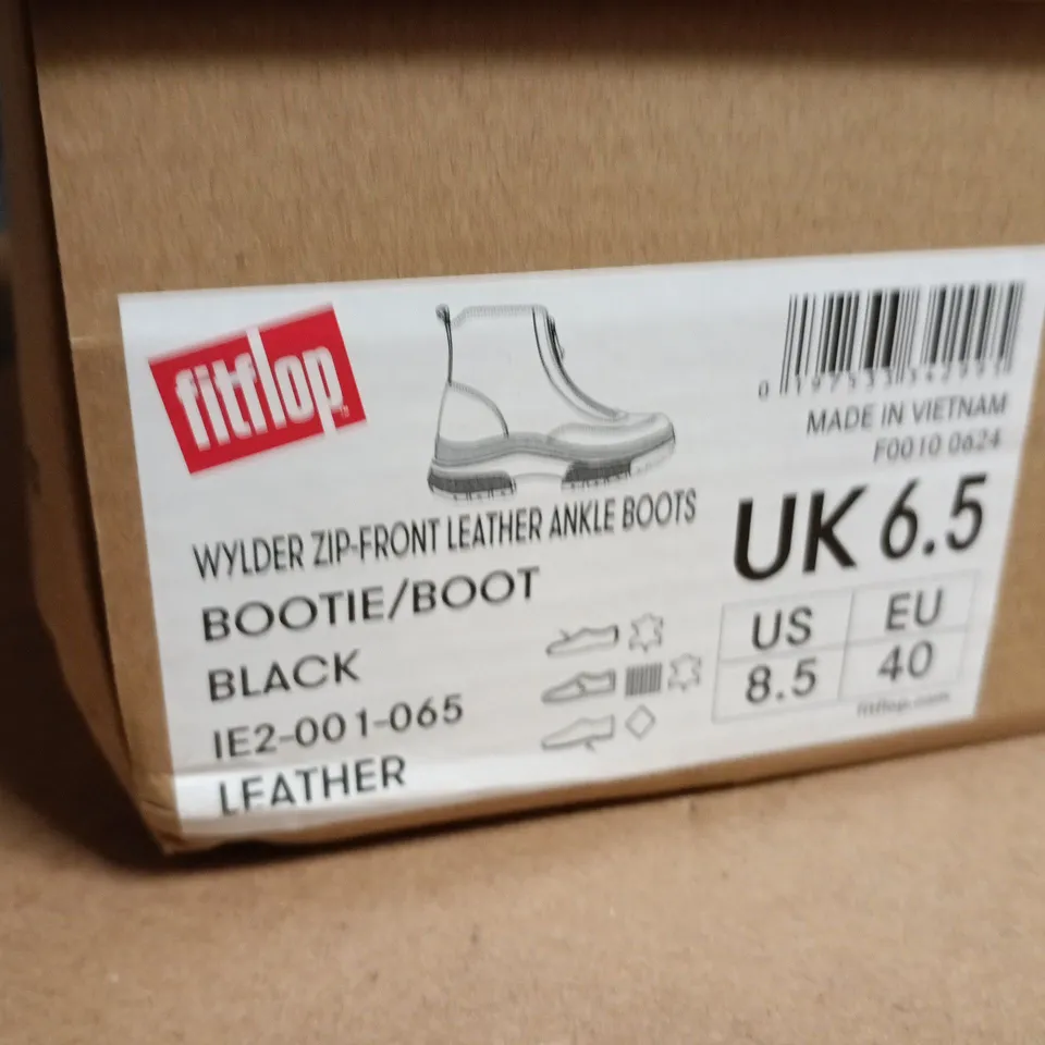 FITFLOP WYLDER ZIP-FRONT LEATHER ANKLE BOOTS – BLACK, UK 6.5