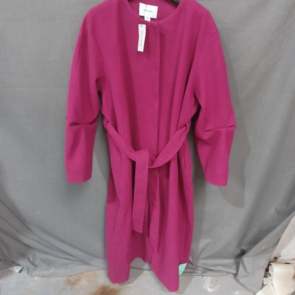 PRINCIPLES PINK BELTED COAT - TIE-WAIST BACK DETAIL, UK 14