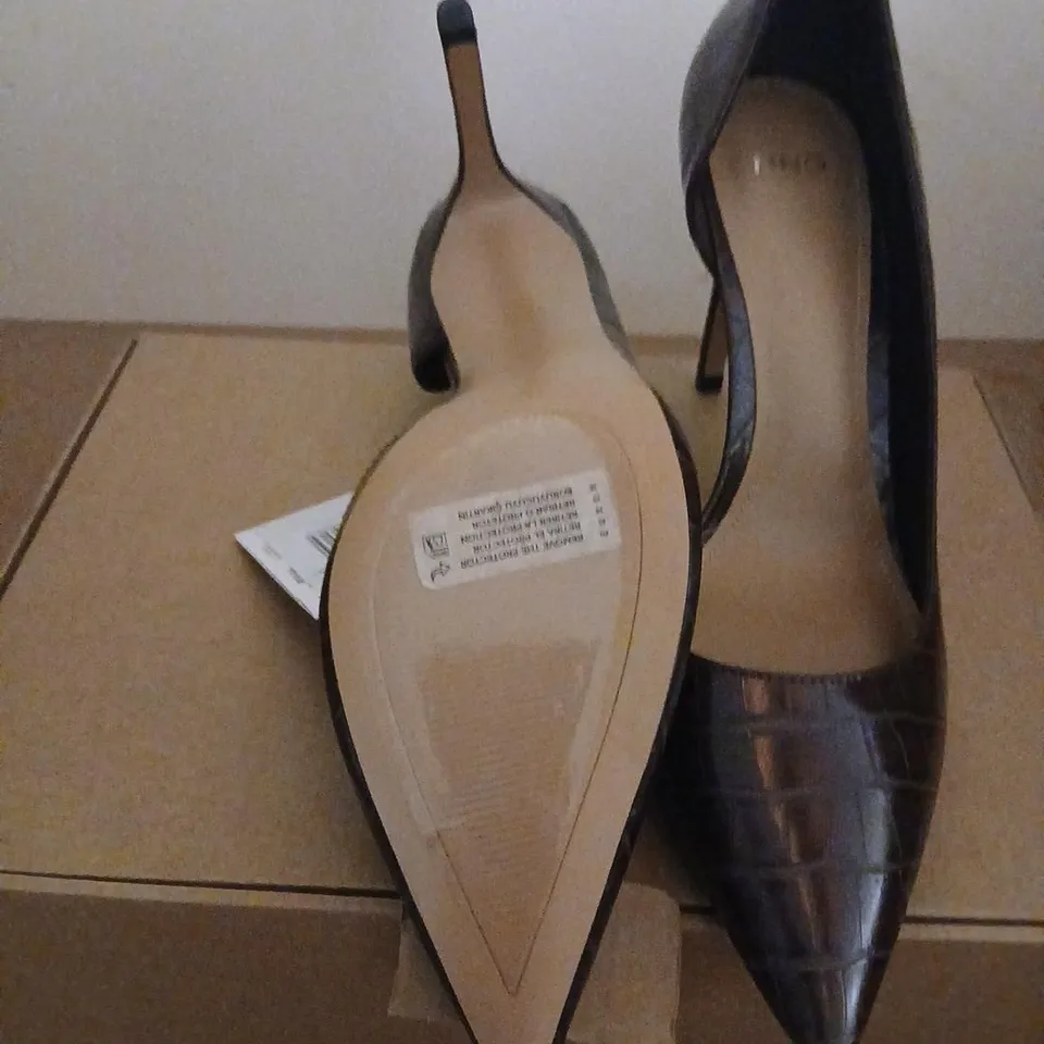 MANGO MNG BLACK CROC-EFFECT HIGH HEEL PUMPS, POINTED TOE, WOMEN'S UK 6 (EU 39)