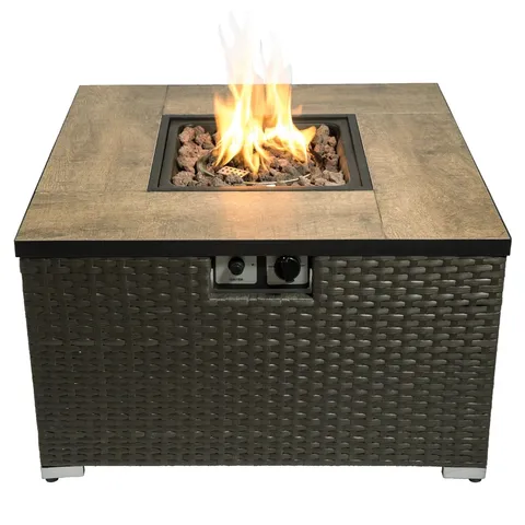 BOXED TEAMSON HOME 48cm H X 80cm STEEL PROPANE GAS FIRE PIT TABLE WITH LID (1 BOX)