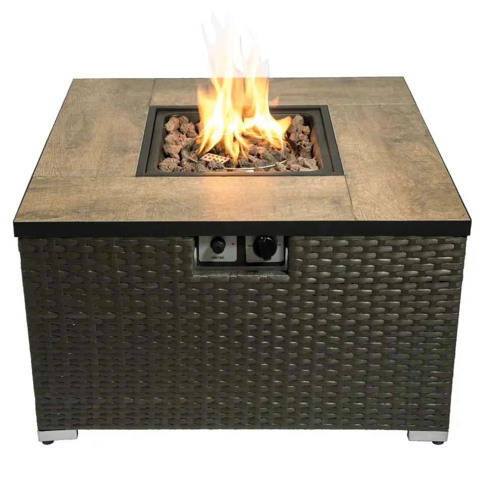 BOXED TEAMSON HOME 48cm H X 80cm STEEL PROPANE GAS FIRE PIT TABLE WITH LID (1 BOX)