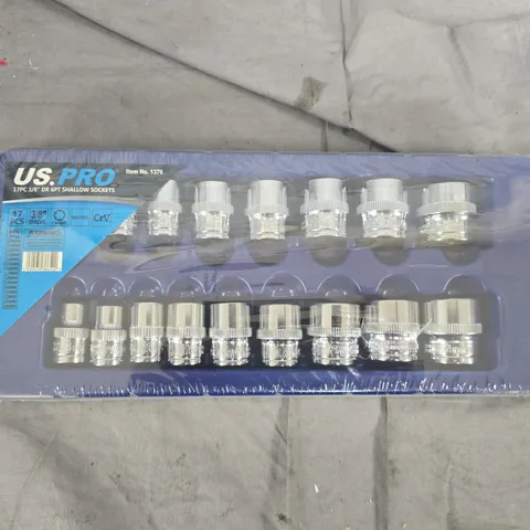 US PRO 17-Piece 3/8\" Drive Shallow Socket Set (CRV)