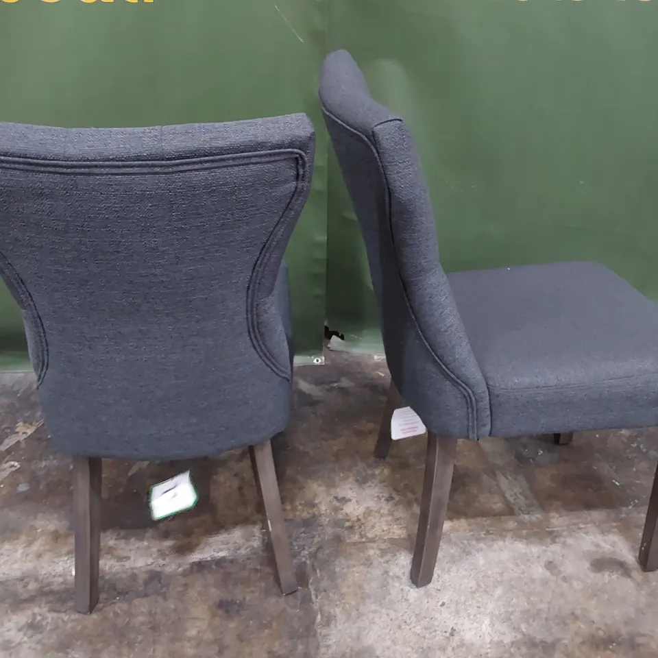 PAIR UPHOLSTERED BUTTONED BACK DINING CHAIRS SILVERED LEGS 