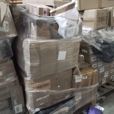 PALLET OF ASSORTED HOUSEHOLD GOODS AND PRODUCTS TO INCLUDE;FLOATING SHELVES,PLASTIC FILM CUTTER,WINDOW SEALANT