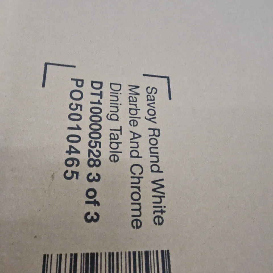 PALLET OF APPROXIMATELY 24 SAVOY ROUND WHITE MARBLE & CHROME TABLE BASES ( BOX 3 OF 3 ONLY)