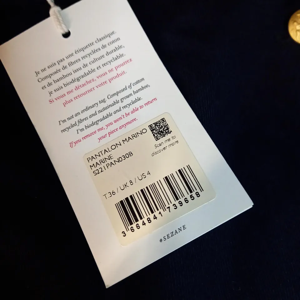 SEZANE NAVY/BUTTON DETAILED WOMENS TROUSERS - SIZE 8