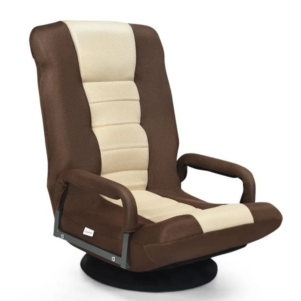 BOXED COSTWAY 360-DEGREE SWIVEL GAMING FLOOR CHAIR WITH FOLDABLE ADJUSTABLE - BROWN