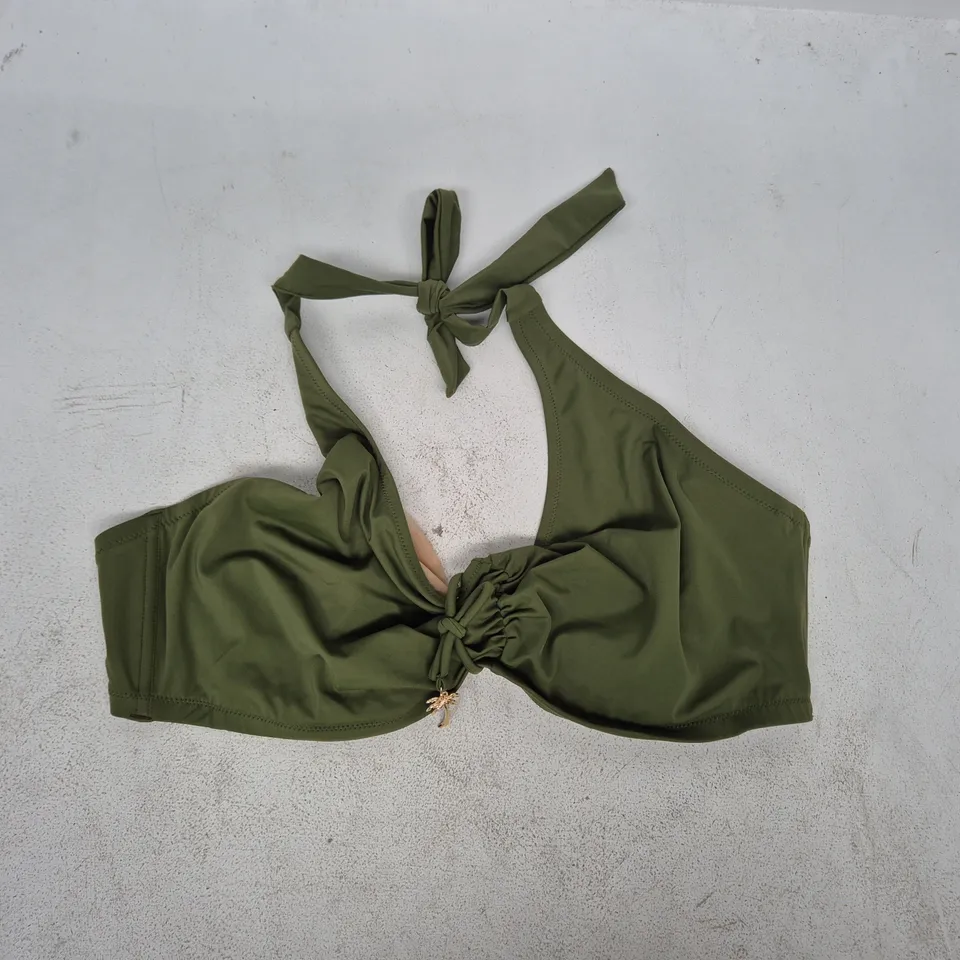 POUR MOI MADRID UNDERWIRED HALTER TRIANGLE BIKINI TOP IN KHAKI SIZE UK 36G