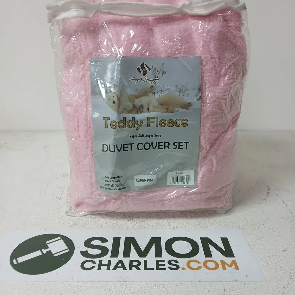 SLEEP & SNUGGLE TEDDY FLEECE DUVET COVER SET – SUPER KING, PINK