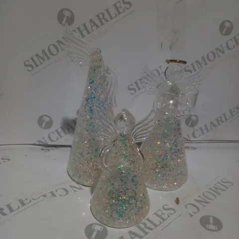 BOXED HOME REFLECTIONS SET OF 3 PRE-LIT GLASS ANGEL CANDLE HOLDERS