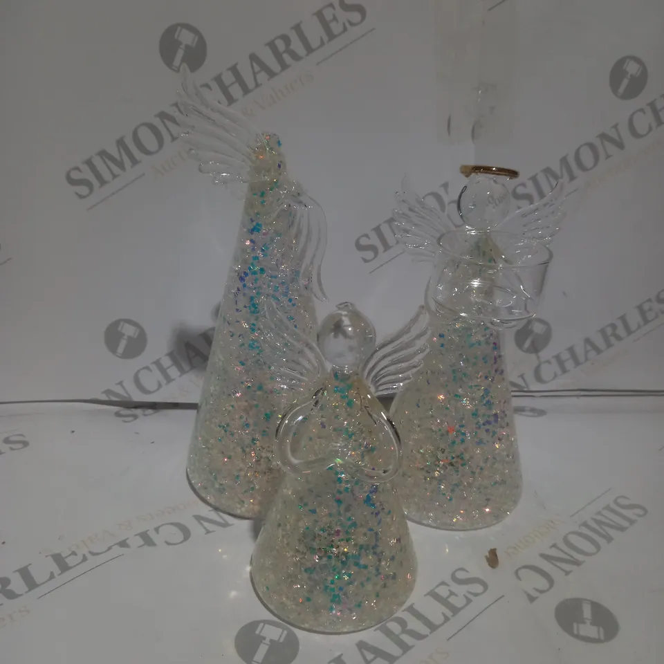 BOXED HOME REFLECTIONS SET OF 3 PRE-LIT GLASS ANGEL CANDLE HOLDERS