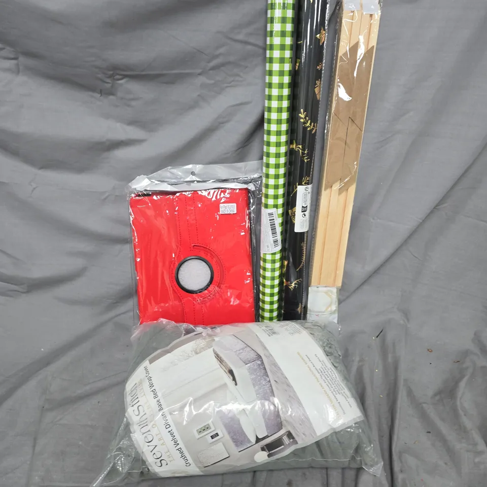 APPROXIMATELY 20 ASSORTED HOUSEHOLD PRODUCTS TO INCLUDE WRAPPING PAPER, TABLET CASES, BED WRAP COVERS, ETC - COLLECTION ONLY