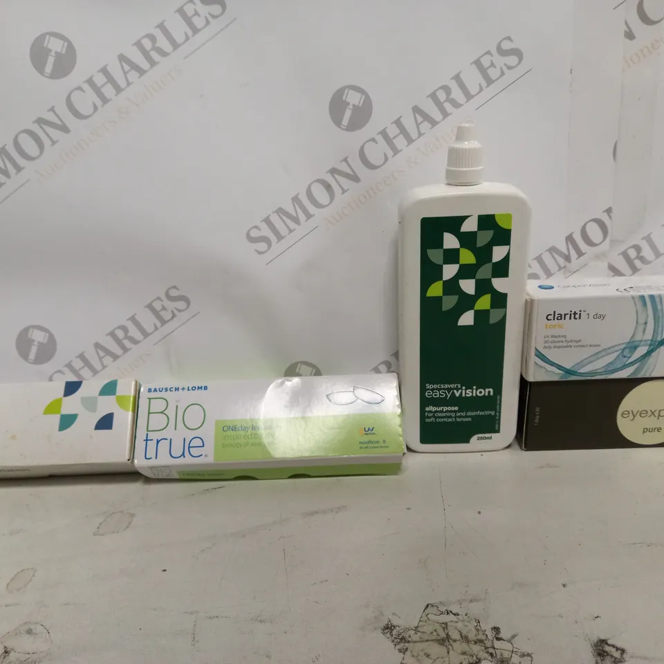 BOX OF APPROX 20 ASSORTED VISION CARE ITEMS TO INCLUDE - SPECSAVERS EASY VISION CONTACT LENSES - CLARITY CONTACT LENSES - SPECSAVERS ALL PURPOSE ETC