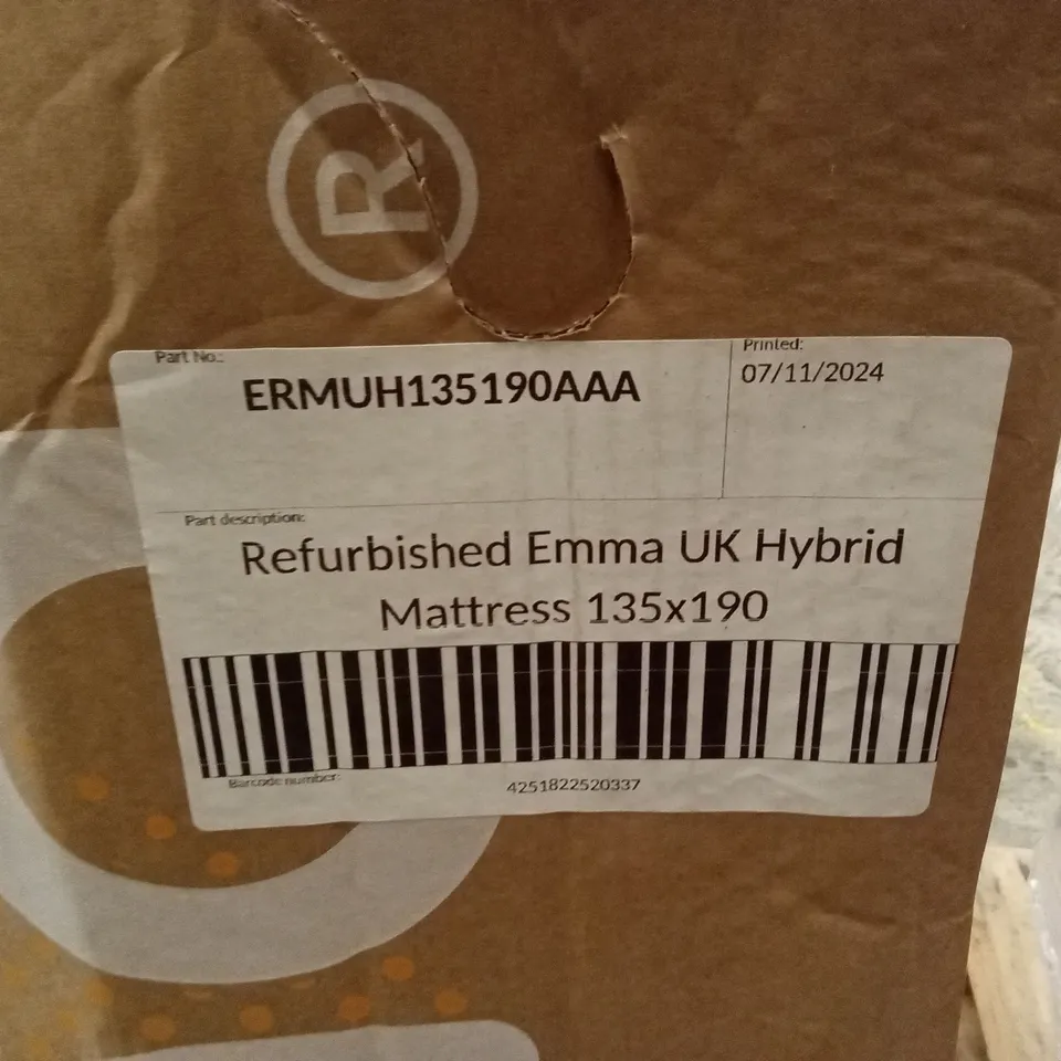 BOXED AND ROLLED MANUFACTURER REFURBISHED EMMA UK HYBRID MATTRESS 135 X 190CM (DOUBLE SIZE)