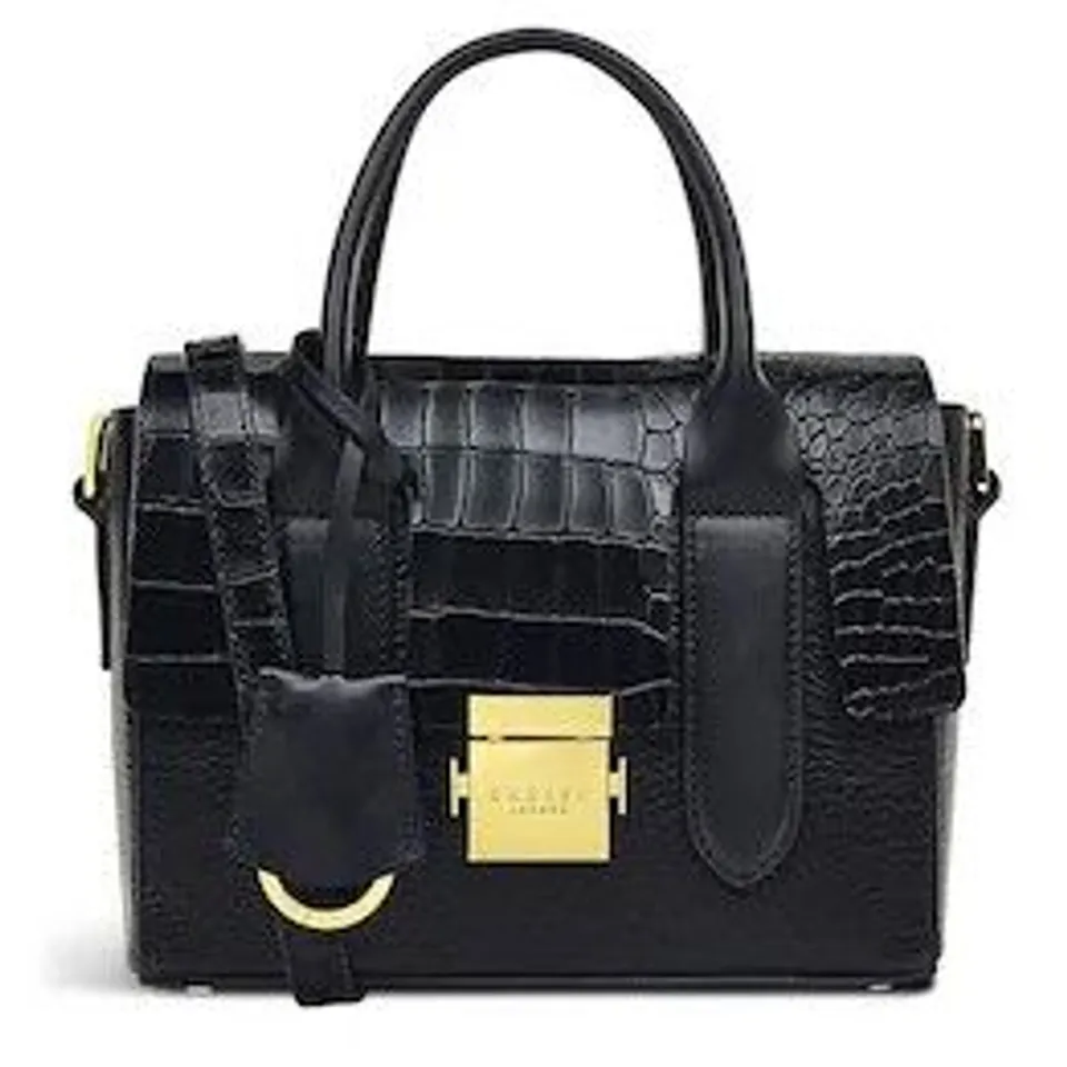 RADLEY LONDON SMALL MAYFAIR LANE FAUX CROC EFFECT FLAPOVER CROSS-BODY BLACK BAG