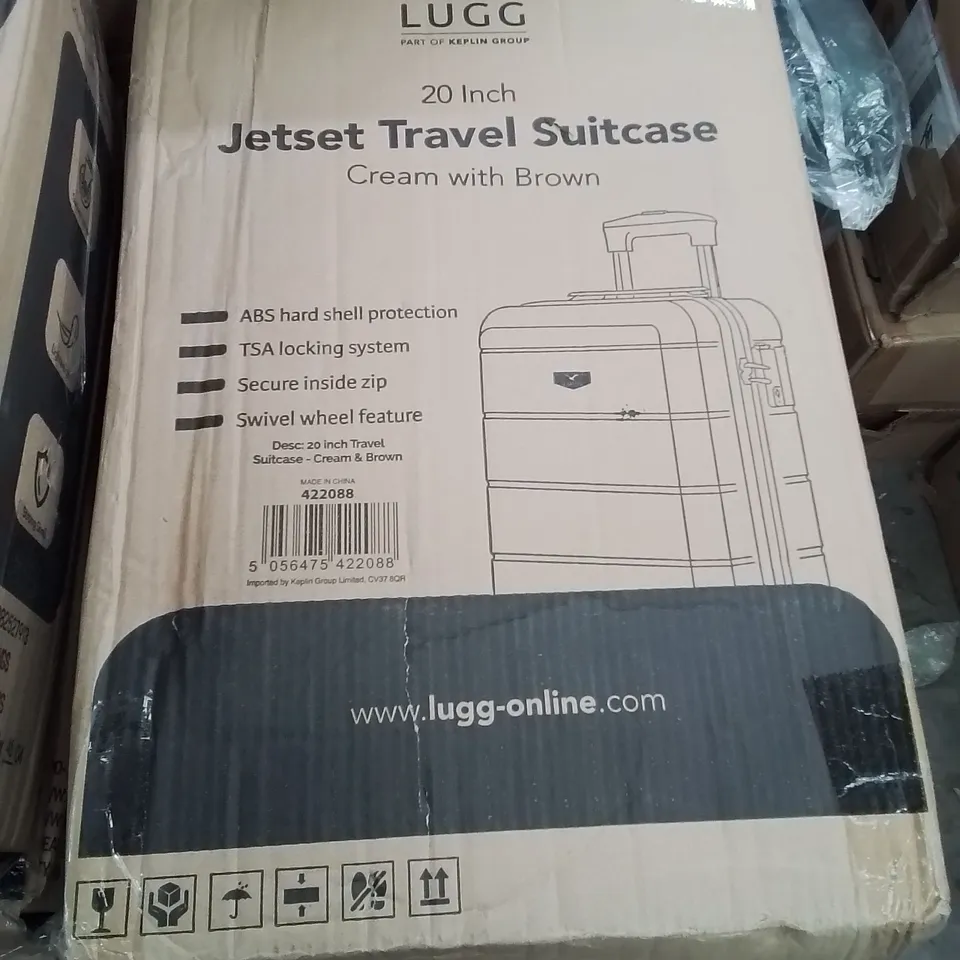 BOXED LUGG 20INCH JETSET TRAVEL SUITCASE CREAM WITH BROWN