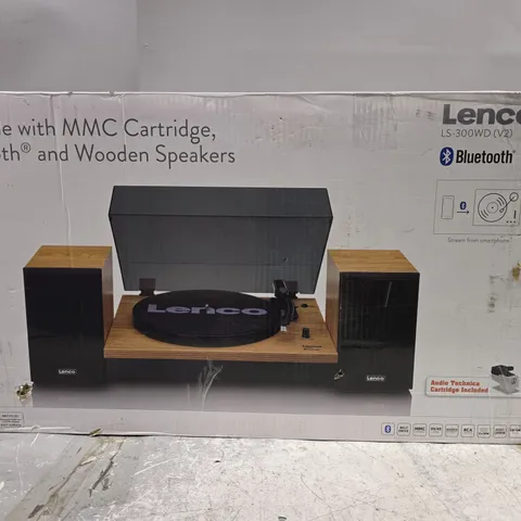 BOXED LENCO TURNTABLE WITH BLUETOOTH AND SPEAKERS - LS-300WD V2