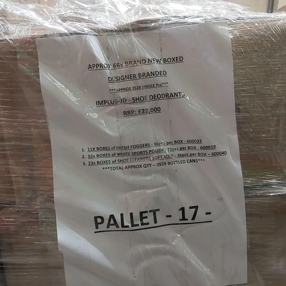 PALLET OF APPROXIMATELY 66x BRAND NEW BOXED DESIGNER BRANDED IMPLUS JD SHOE DEODORANTS