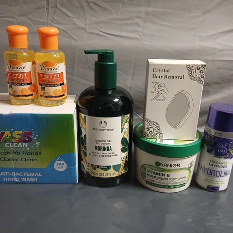 APPROXIMATELY 15 ASSORTED HEALTH & BEAUTY PRODUCTS TO INCLUDE HAIR REMOVAL, GARNIER AND THE BODY SHOP