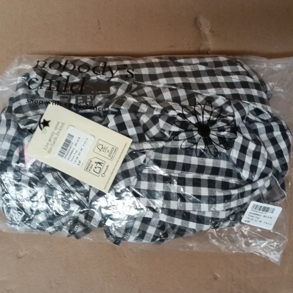 BAGGED NOBODY'S CHILD TESSA TOP IN BLACK/WHITE SIZE UK 10