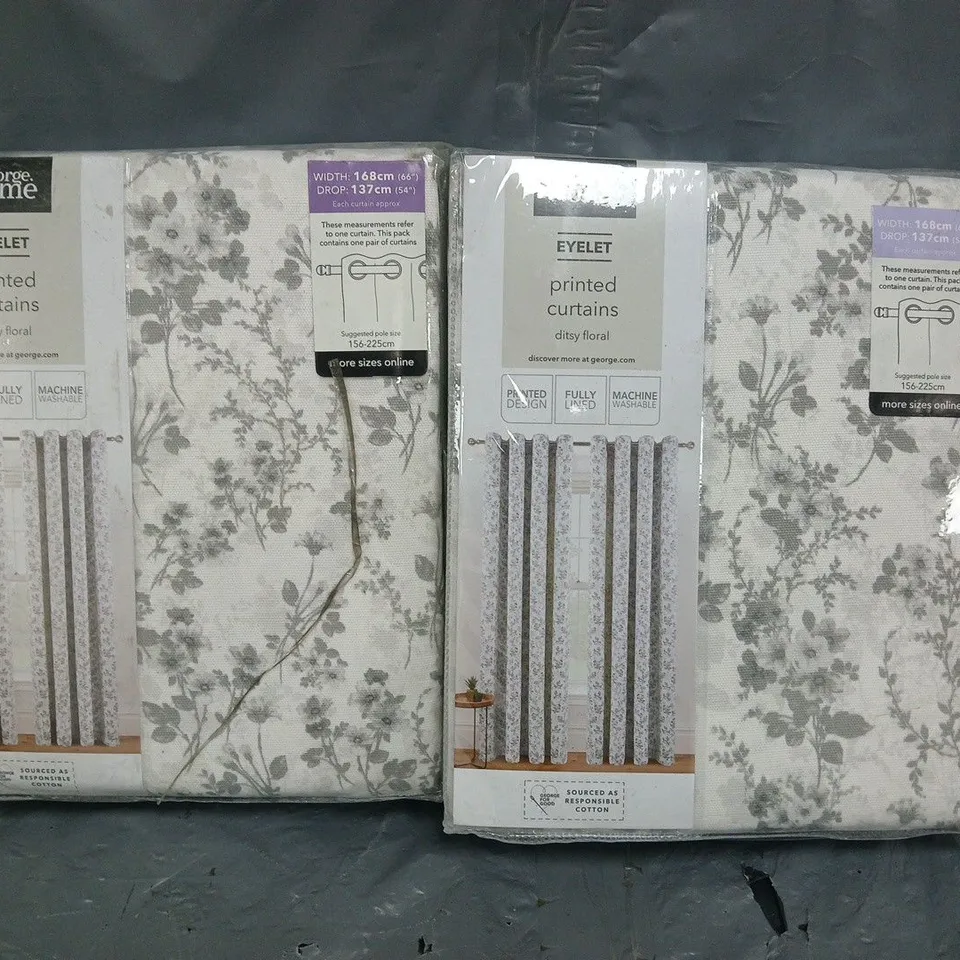 BOX OF APPROXIMATELY 8 ASSORTED FLORAL PRINT EYELET CURTAINS (SIZES MAY VARY) - COLLECTION ONLY
