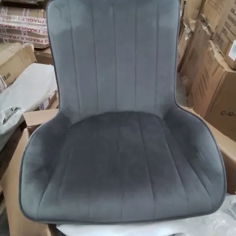 A BOXED PAIR OF DARK GREY VELVET UPHOLSTERED DINING/SIDE CHAIRS