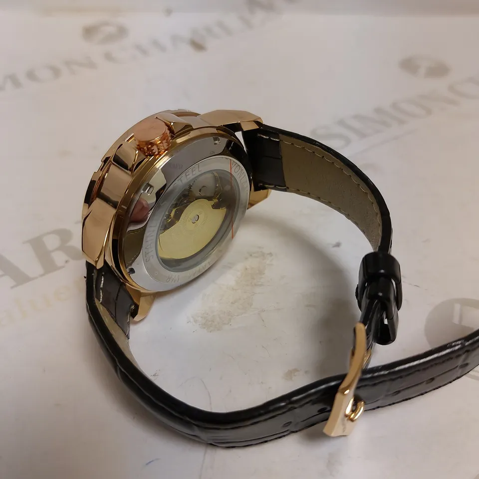 MENS VONLANTHEN AUTOMATIC SKELETON WATCH – V110 - GLASS EXHIBITION BACKCASE – BLACK LEATHER STRAP