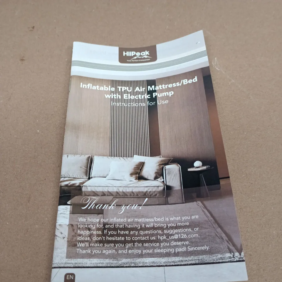 HIPEAK INFLATABLE TPU AIR MATTRESS/BED WITH ELECTRIC PUMP – CARRY BAG & INSTRUCTION BROCHURE
