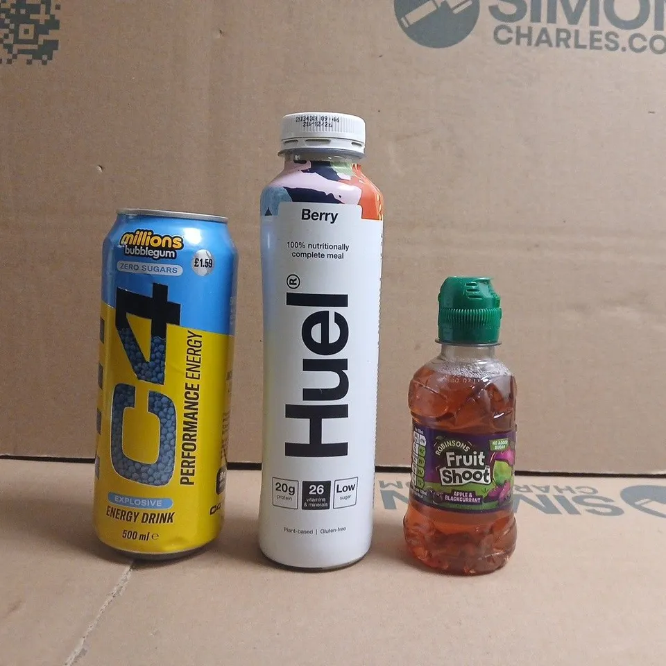 APPROXIMATELY 15 ASSORTED FOOD AND DRINK ITEMS TO INCLUDE HUEL, C4, ETC