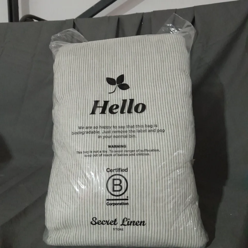 SECRET LINEN STORE SID STRIPE NATURAL 100% LINEN DUVET COVER SUPER KING 