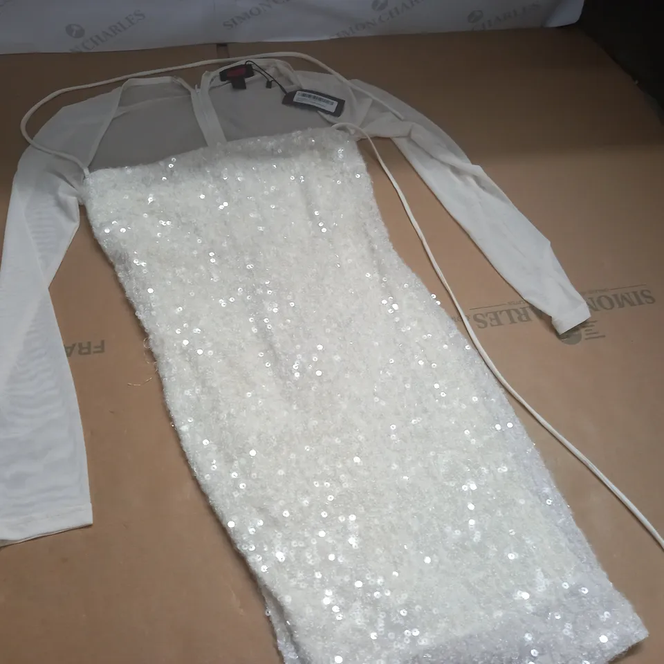 MISSPAP SEQUIN CROSS STRAP DRESS IN WHITE - 8