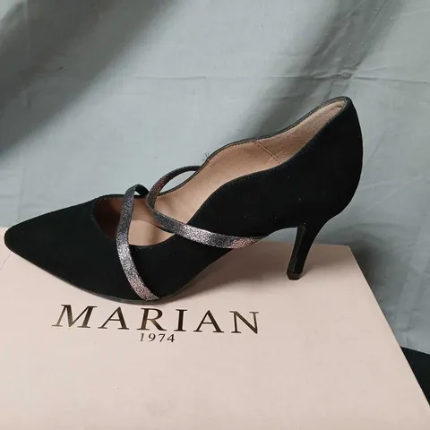 MARIAN WOMEN'S BLACK SUEDE HEELS WITH GLITTER STRAPS, STYLE 2705 ANTE NEGRO – UK 4.5 (EU 37)