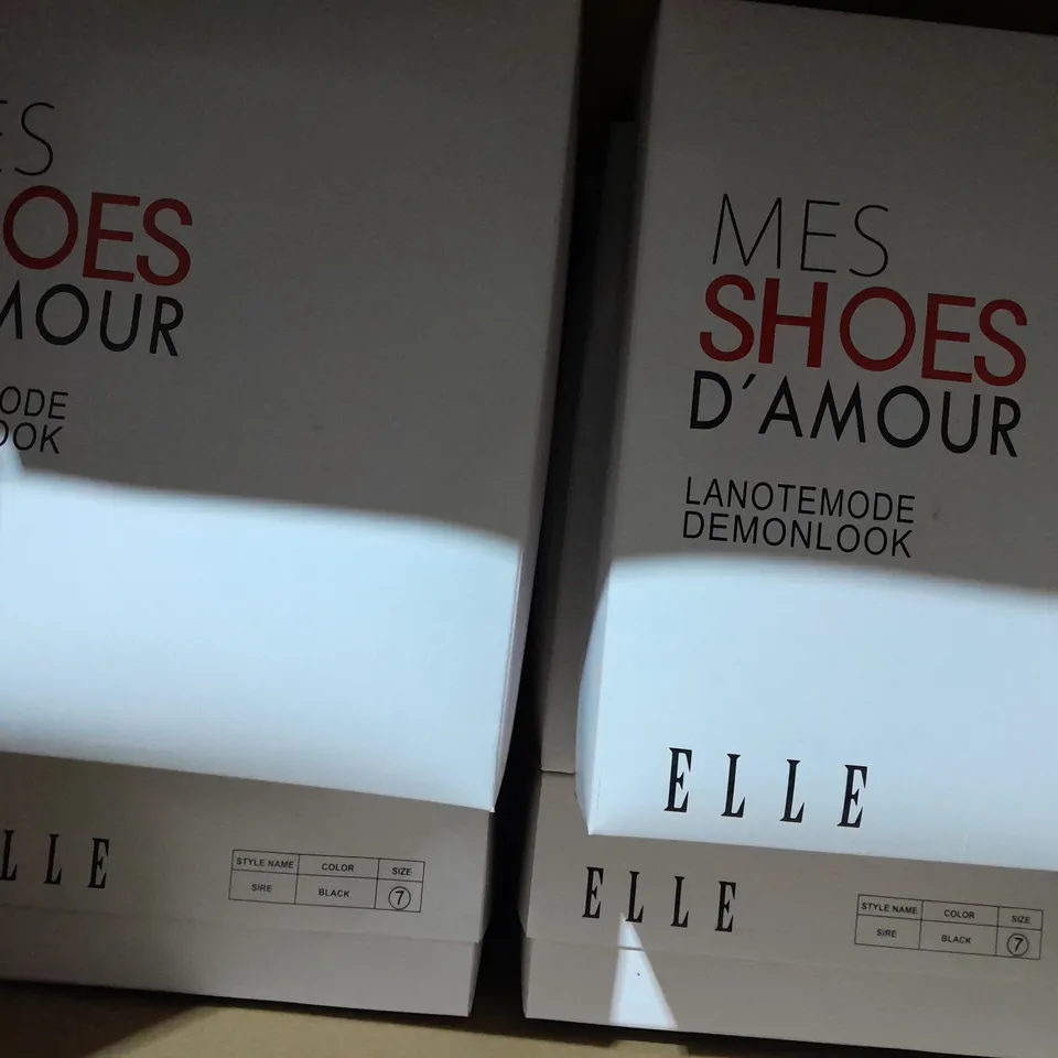 APPROXIMATELY 10 BOXED PAIRS OF ELLE SIRE HEELED PLATFORM OPEN TOE BOOTS IN VARIOUS SIZES TO INCLUDE SIZE 7 