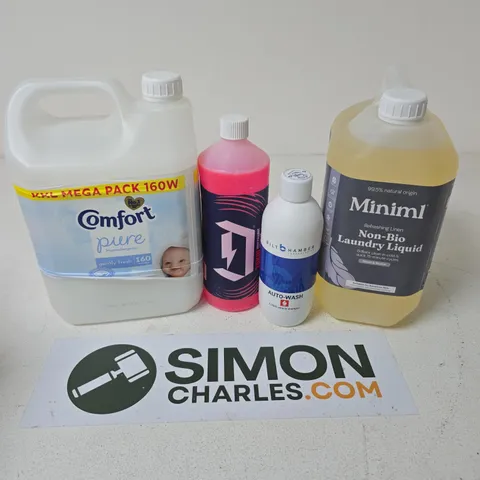 APPROXIMATELY 6 ASSORTED LARGE LIQUIDS TO INCLUDE MINIML LAUNDRY LIQUID, COMFORT PURE, BILT HAMBER AUTO-WASH, ETC