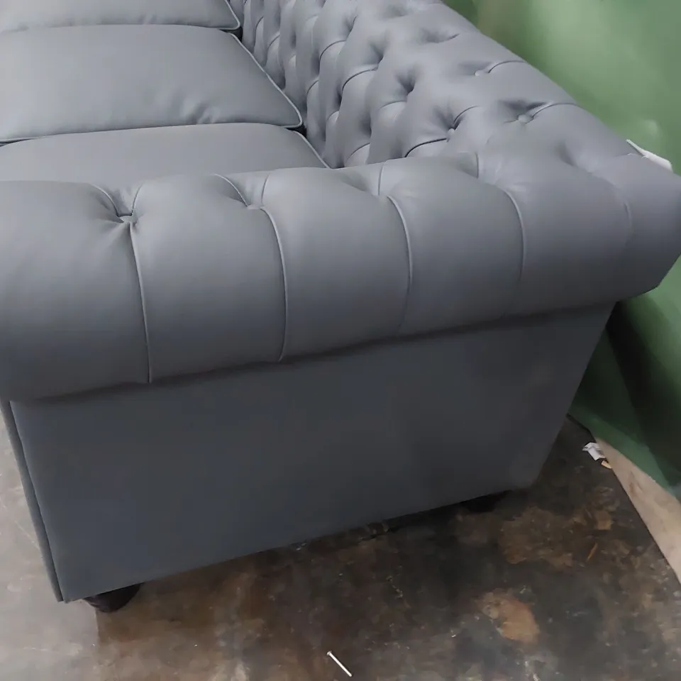 DESIGNER THREE SEATER CHESTERFIELD SOFA GREY LEATHER 