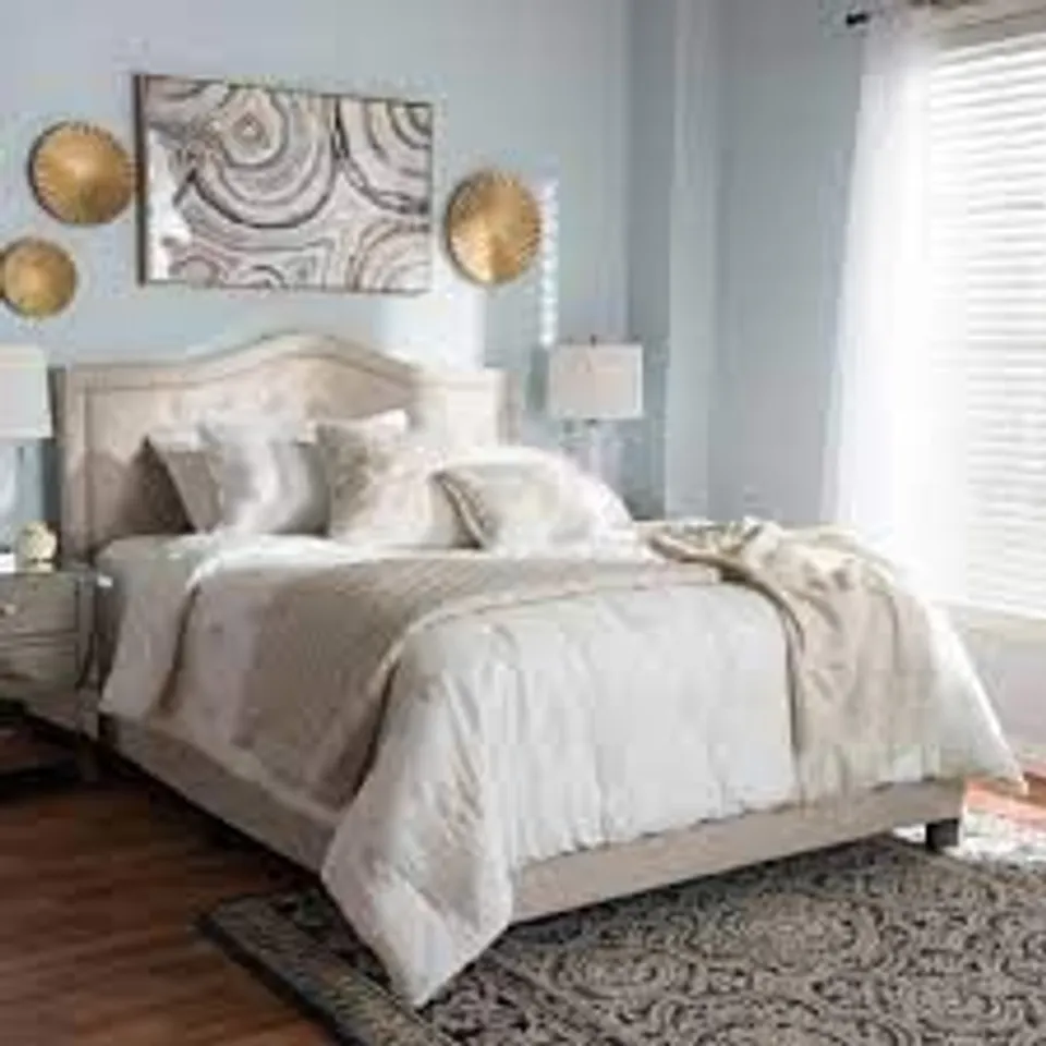 BOXED SOMME DOUBLE SIZE UPHOLSTERED PLATFORM BED - FABRIC LIGHT BEIGE (1 BOX)