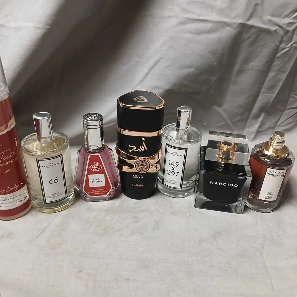 APPROXIMATELY 15 ASSORTED UNBOXED FRAGRANCES TO INCLUDE; SABRINA CARPENTER, EMPORIO ARMANI, LATTAFA, PENHALIGONS AND NARISCO