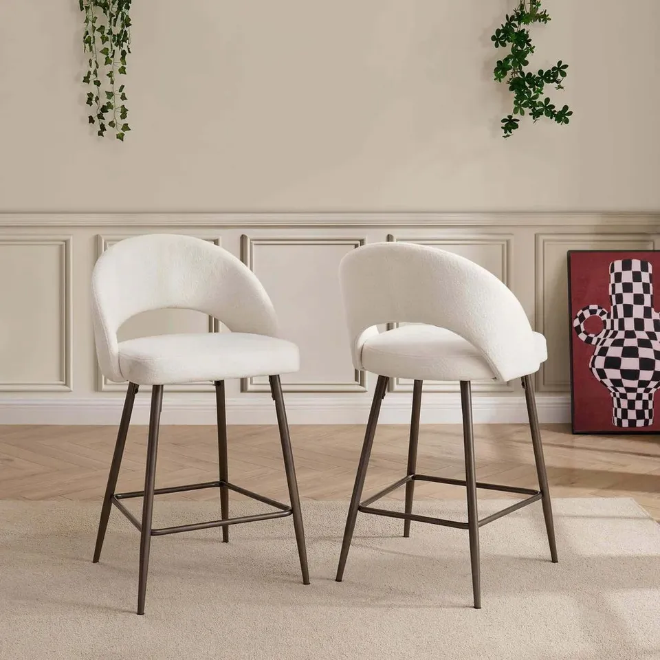 BOXED DUSK LOLA SET OF 2 BARSTOOLS - TEDDY CREAM