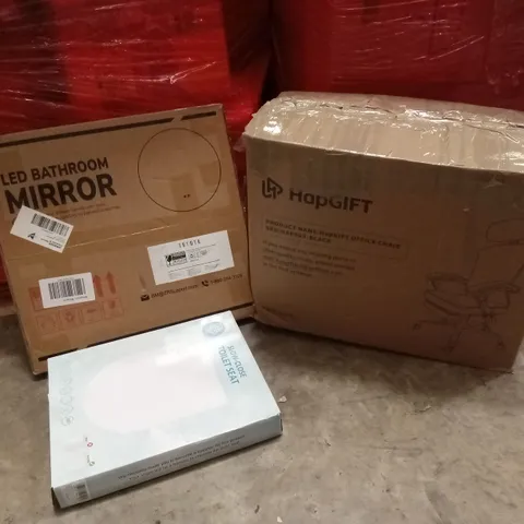 PALLET OF ASSORTED HOUSEHOLD GOODS AND PRODUCTS TO INCLUDE; WHEELCHAIR, OFFICE CHAIR, TOILET SEAT, LED BATHROOM MIRROR ETC