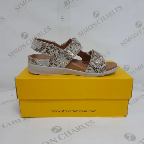 BOXED PAIR OF ARUBA SANDALS IN SNAKE GLAMOUR SIZE 3