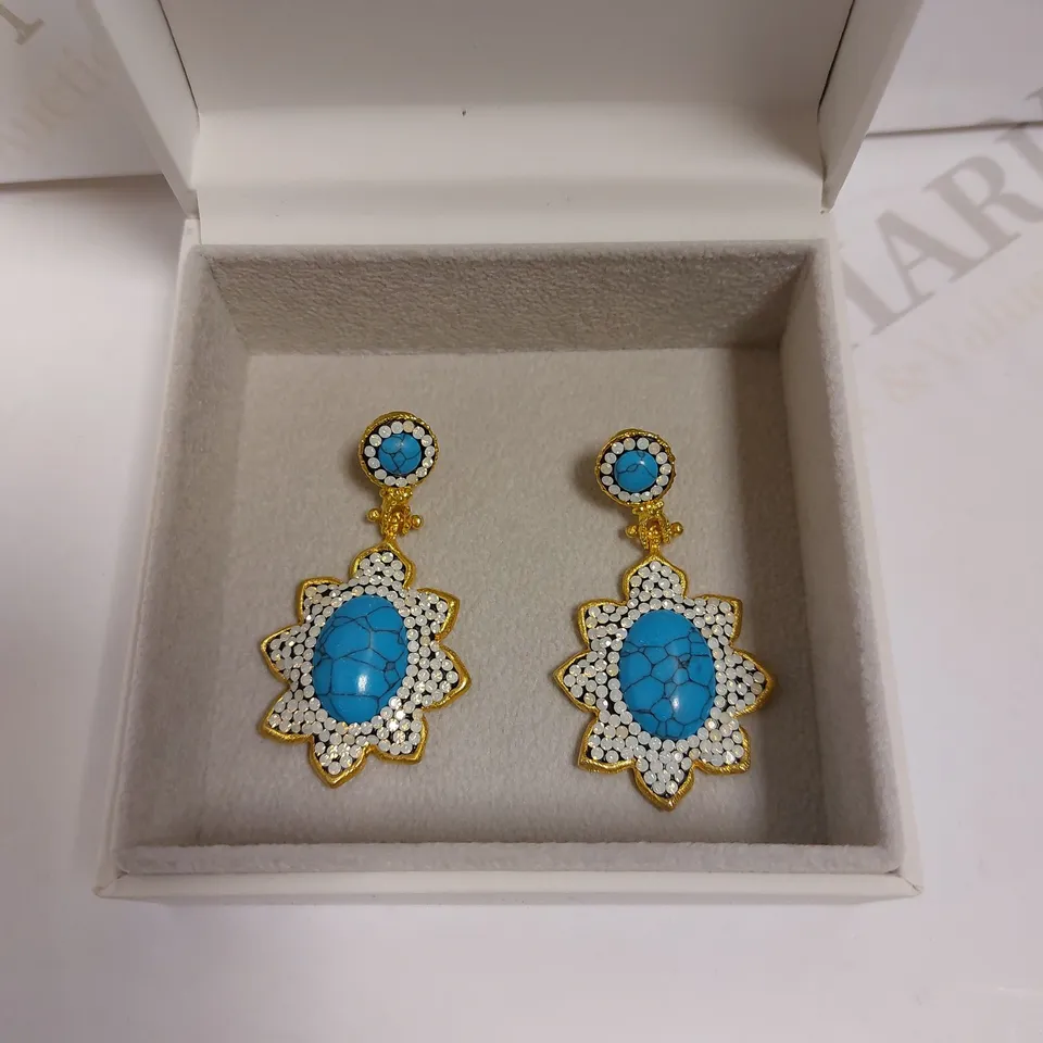 BOXED SORU GOLD EFFECT WITH BLUE STONE EARRINGS