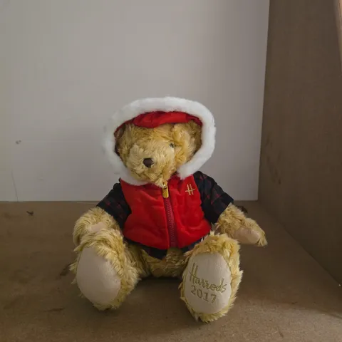 HARRODS 2017 TEDDY BEAR IN RED HOODED JACKET